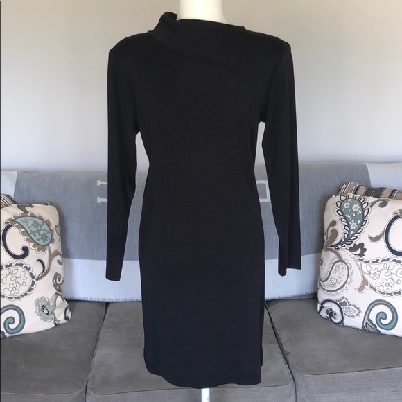 Misook black midi dress w/ fold down “v” collar. S - Picture 2 of 4